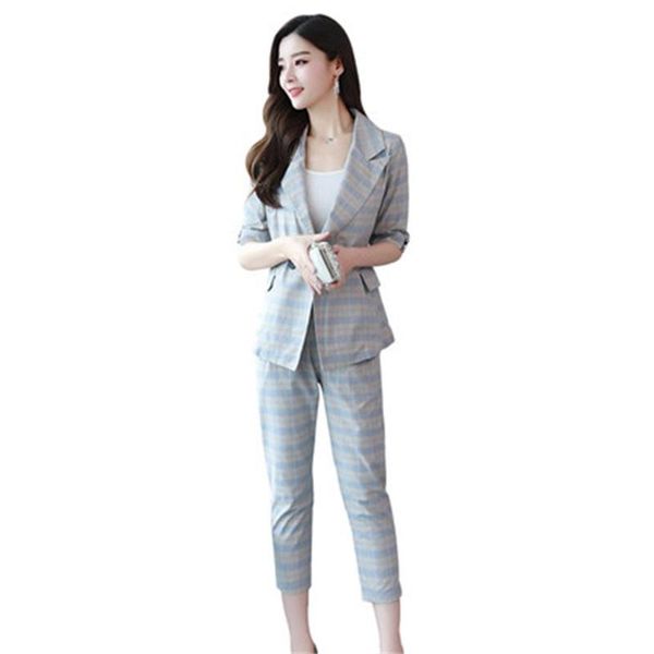 

goddess fan fashion plaid suit 2021 summer women's korean version of england wind two-piece tide two piece pants, White