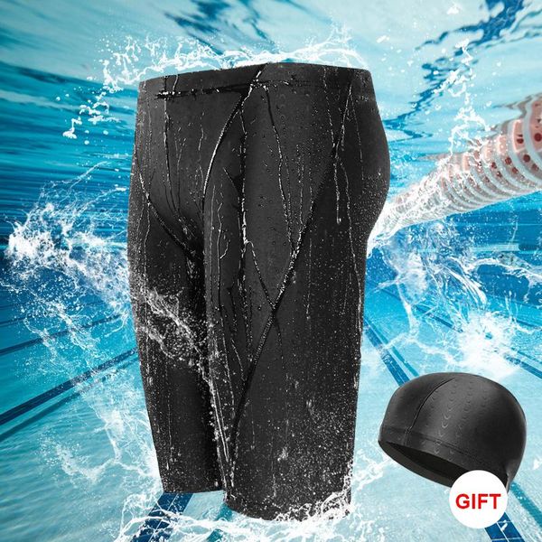 

men's swimwear 2021 sale swimsuit sharkskin waterproof swimming trunks with cap five-point swim surf shorts