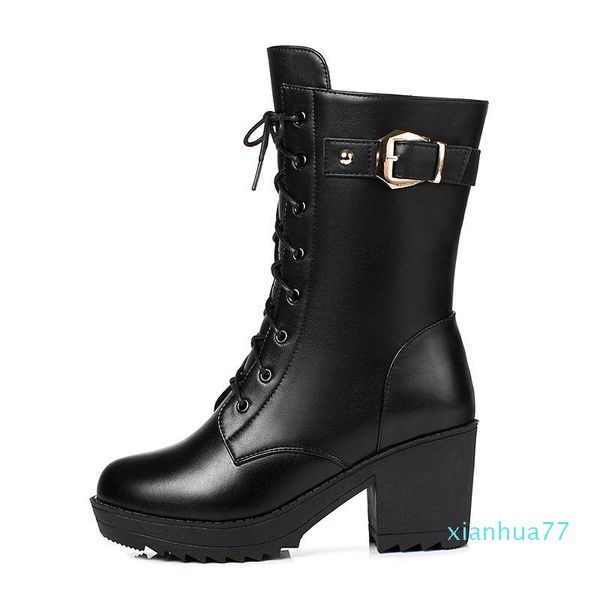 

lady's winter boots with velvet middle boots high chunky heels and thick soles cotton shoes lady's boots 6253, Black
