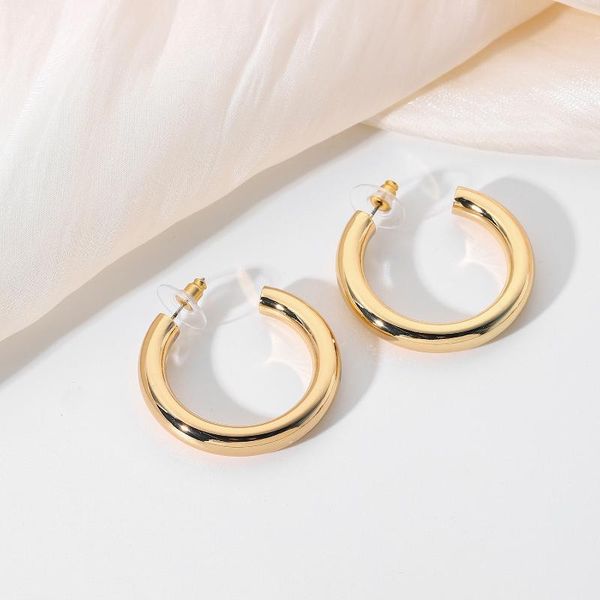

hoop & huggie classic brass earrings for women girls circle c shape statement jewelry accessories, Golden;silver