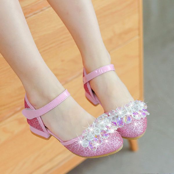 

70% off factory online girls' cinderella crystal shoes 2020 spring and autumn new korean version big girls' high heels single baot, Black