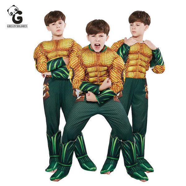 Costumi di Aquaman per bambini Costumi di Halloween per bambini Ragazzi Spugna muscolare Costumi di supereroi Aquama Cosplay Party Dress Tute Q0910