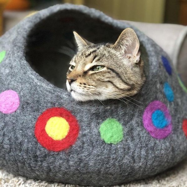 

wool cat cave / hideout/ large cave/ house/ felted bed/ sheep beds & furniture