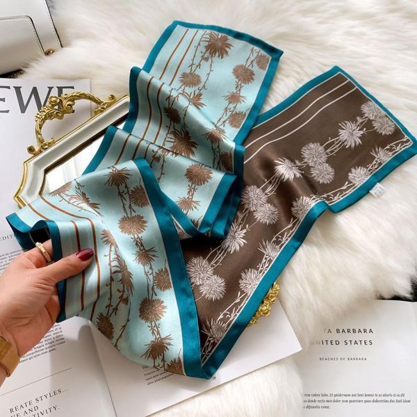 

scarves 100% silk scarf women long wrap kerchief satin mulberry spring fashion 2021 headband hijab shawls bandana, Blue;gray