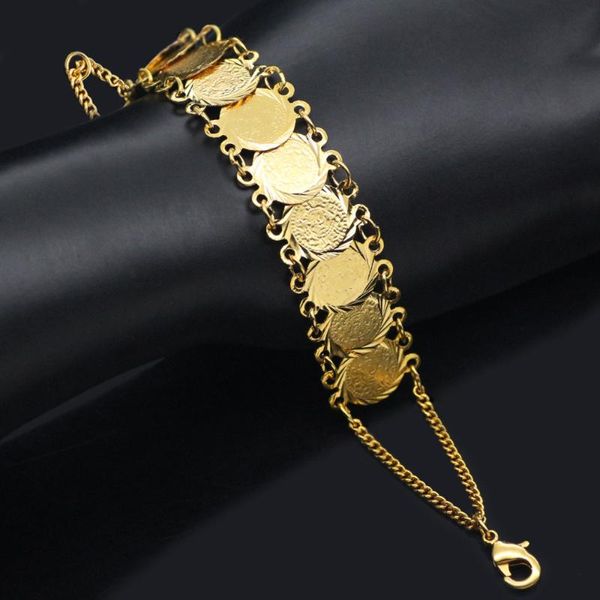 Charm-Armbänder 2021 Arabischer Naher Osten Hochzeitsgeschenk Kupfer vergoldete Münzen Schmuck Gold Damenarmband Islamisches muslimisches Kleid