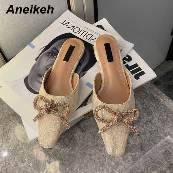 

famous brand designer fashion lace square toe low-heel women slingbacks mules butterfly-knot decoration slip-on party dress slippers elegant, Black