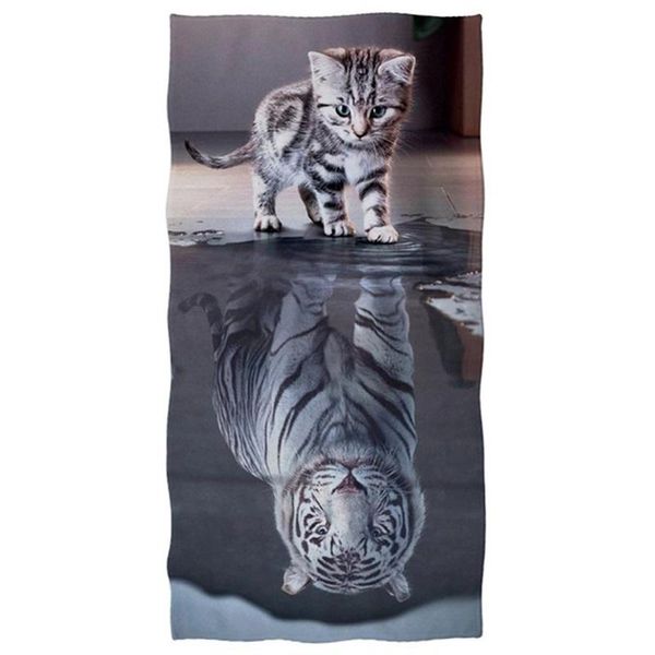 

towel cute cat reflection tiger print beach white animal quick dry bath super soft polyester shower towels