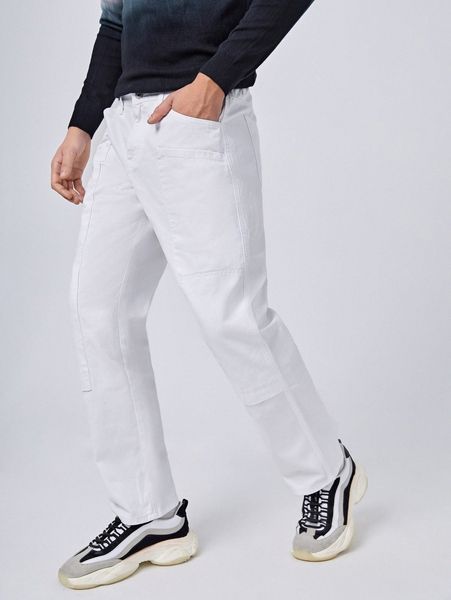 

men slant pocket straight leg jeans v4ax#, Blue