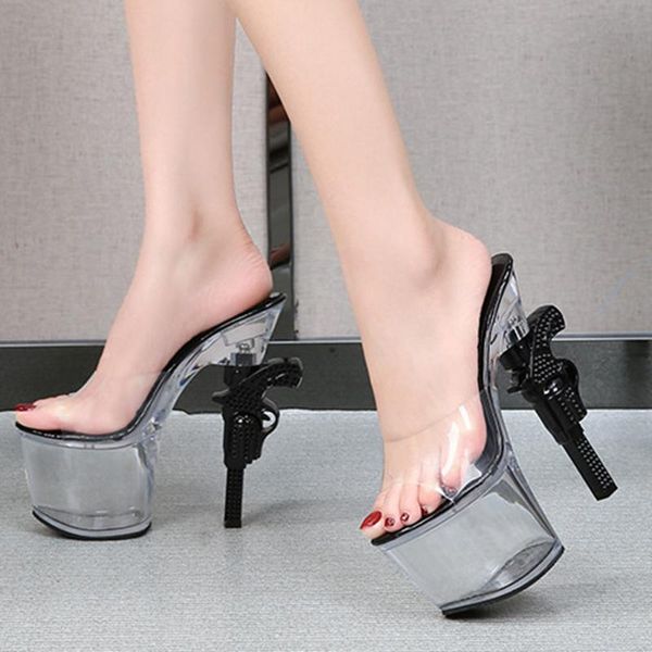 

crystal wedge slippers women's design high heel 17cm platform 8cm non-slip thick bottom pole dancing t-stage model ladies, Black