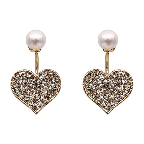 

back hanging pearl heart pendant earrings exquisite fashion simple tiny ear studs trend retro elegant jewelry earrring dangle & chandelier, Silver