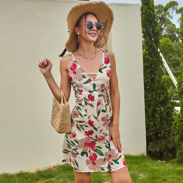 

luoqi summer bandage tight suspender print dress, Black;pink