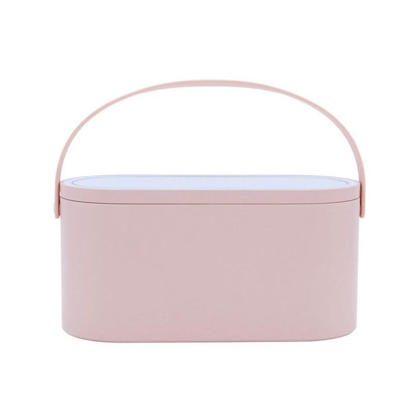 

storage boxes & bins makeup organizer box with led light mirror portable travel cosmetics press case