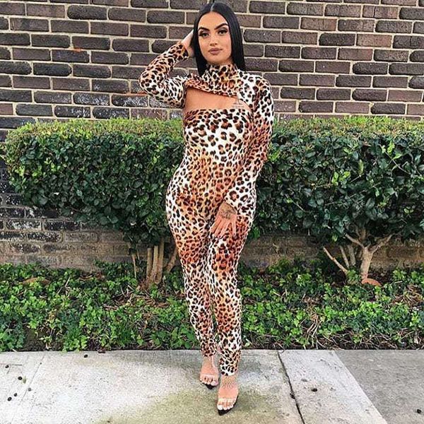 

2021 women's fashion leopard print split bra jumpsuit, White
