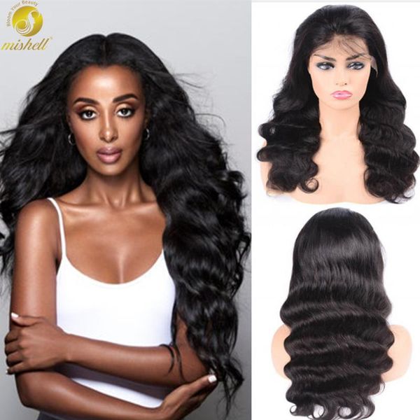 

lace wigs mishell frontal wig brazilian body wave 180% with baby hair, Black;brown