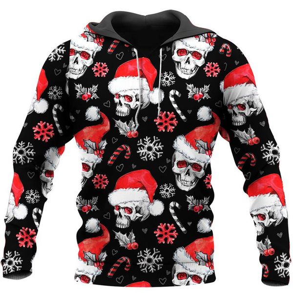 

women's hoodies & sweatshirts merry christmas funny skull 3d printing men's autumn hoodie casual zip street hip hop harajuku sweat, Black