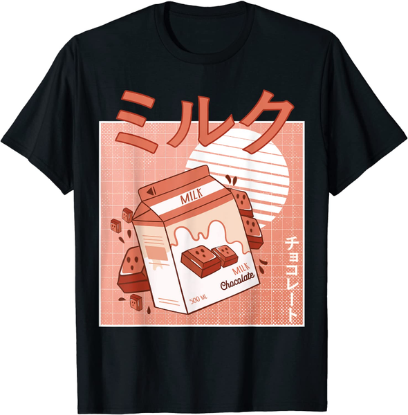 

women's t-shirt cute asian japanese kawai chocolate milk retro 90s kawaii, White