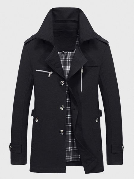 

men button front zip decor trench coat h1hk#, Black;brown