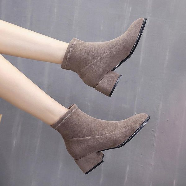 

boots elastic force socks coarse heel high 2021 short women's boot, Black