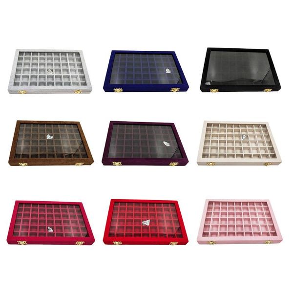 

portable velvet premium jewelry organizer ring pendant display storage box container earring tray holder showcase gift pouches, bags, Pink;blue