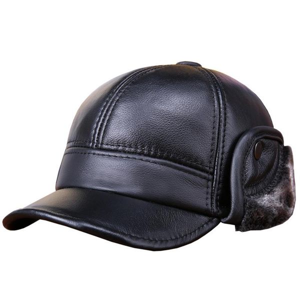 

visors leather hat middle-aged men's winter warm cold duck tongue protection ear cap, Blue;gray