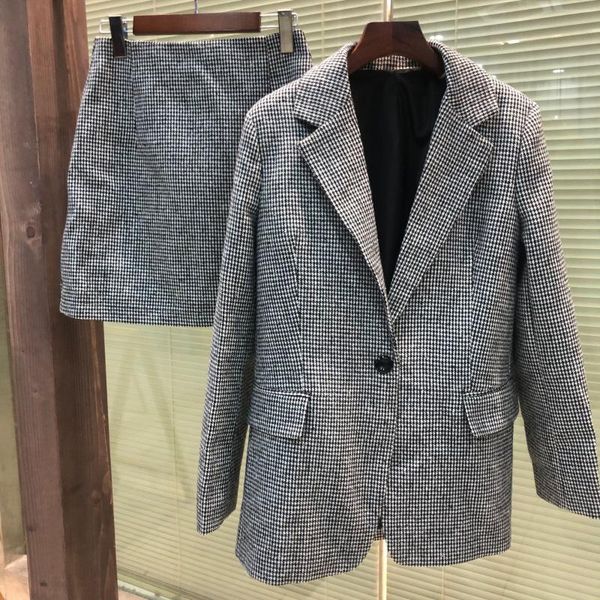

two piece dress zbza autumn casual and comfortable office white-collar simple style houndstooth slim suit + mini skirt