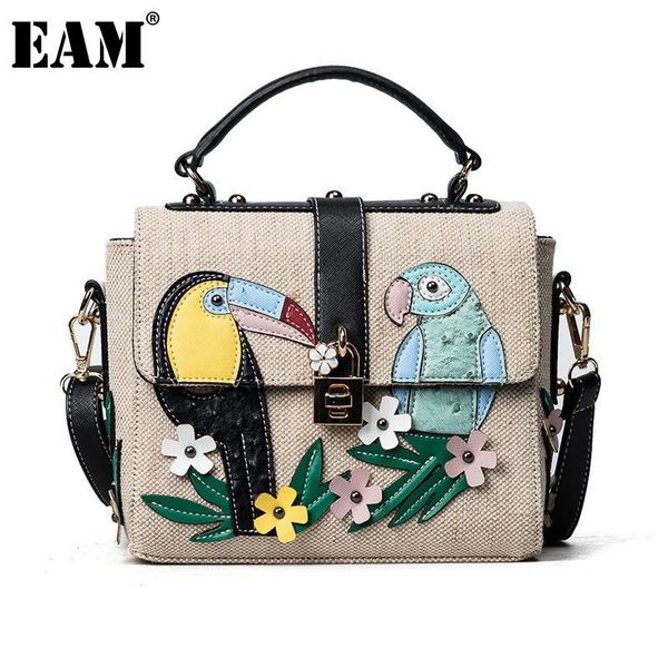 

evening bags [eam] women bird appliques linen square handbag personality all-match crossbody shoulder bag fashion tide 2021 18a2886