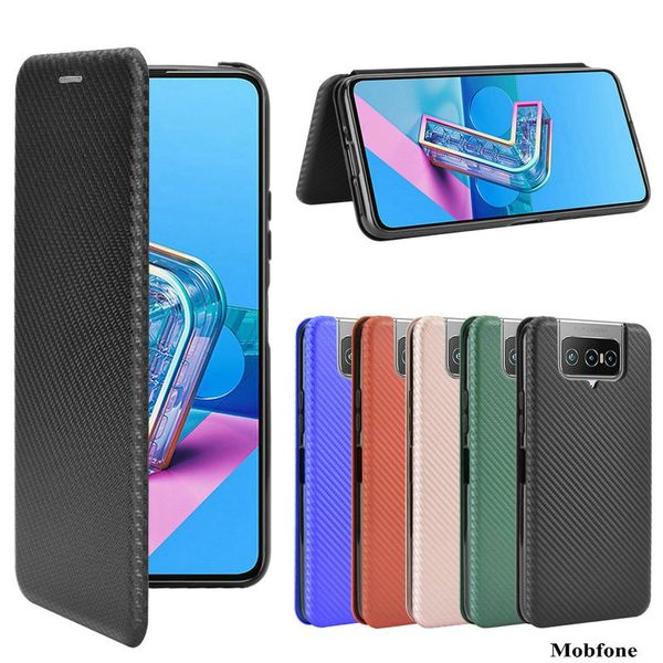 Корпуса углеродного волокна для Asus Zenfone 9 8 Flip Case Magnetic Book Card Card Zenfone 7 Pro Wallet кожа Rog Phone 5 5s Cover