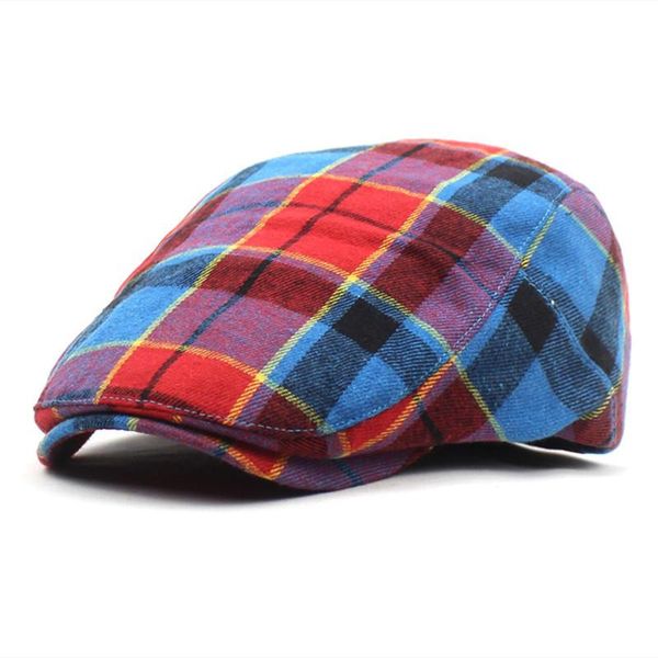 

berets 2021 spring summer plaid cotton sboy caps men flat peaked cap women painter beret hats 30, Blue;gray