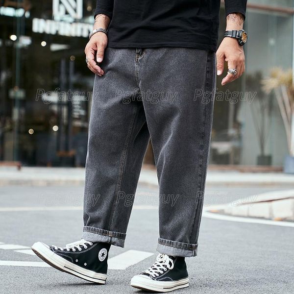 

men's jeans gray large size casual nine-point loose harlan pants wide-straight hong kong style old daddy 28-48, Blue