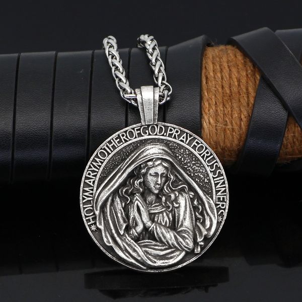 

virgin mary prayer god personality pendant necklace tag, Silver