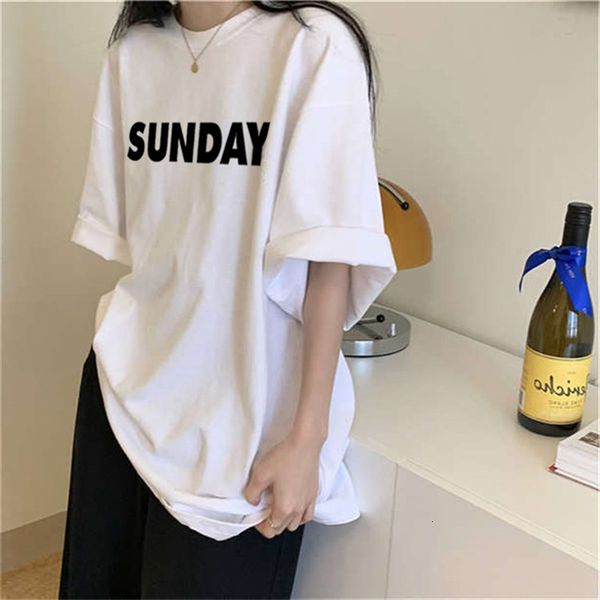 

women's blouses & shirts hzirip cotton t-shirt for girls, short sleeve long shirt, printed letters, students and 2qtz, White