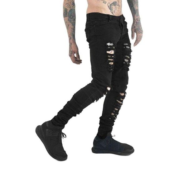 

men's jeans spring black ripped mens casual skinny distressed biker man fashion vinatge slim fit hip hop denim pants jean homme, Blue