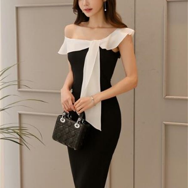 

party dresses korean version of the latest fashion slim figure collar ruffle party dress z683, White;black