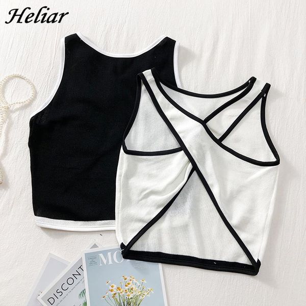 

women tank summer female knitting solid s cross halter crop night club bodycon camisouls 210518, White