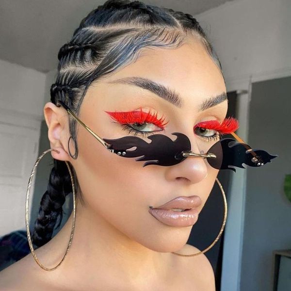

sunglasses fashion women's flame men and women metal frameless retro street narrow side glasses, White;black