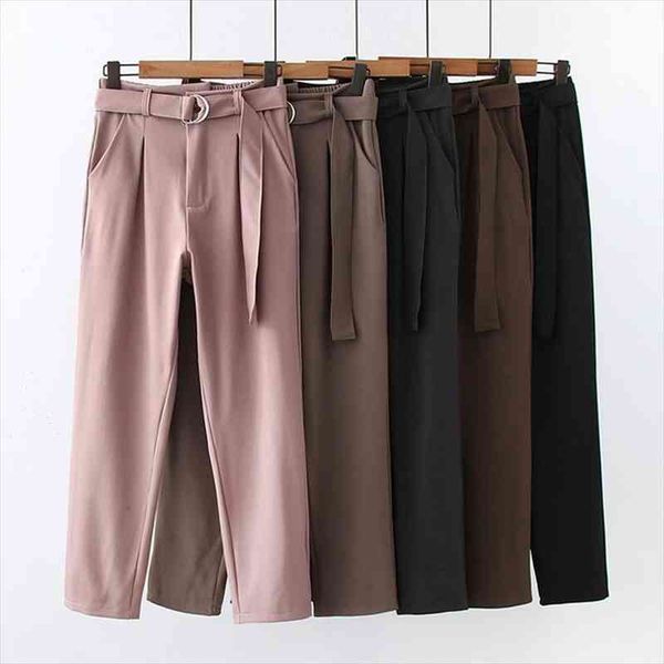 

spring summer women cargo pants elastic solid peg leg fly capri workwear trouser zipper casual pant with belt, Black;white