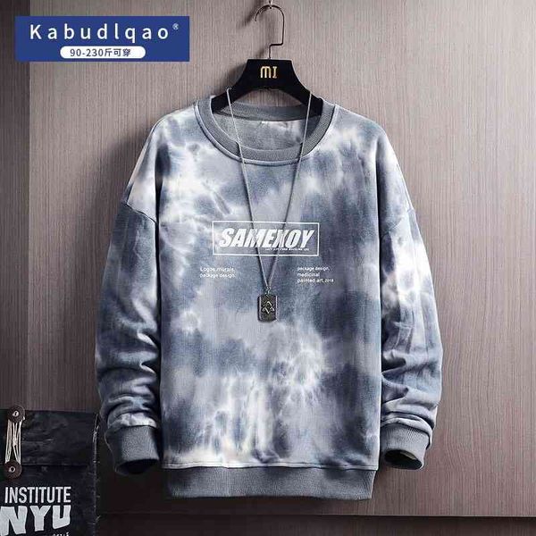 

personalized tie dyed sweater men's autumn dress plus size fat loose couple's trendy coat, Black