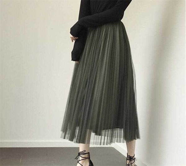 

colysmo mesh skirts womens summer a-line long casual solid color stretch high waist pleated black gray pink 210527