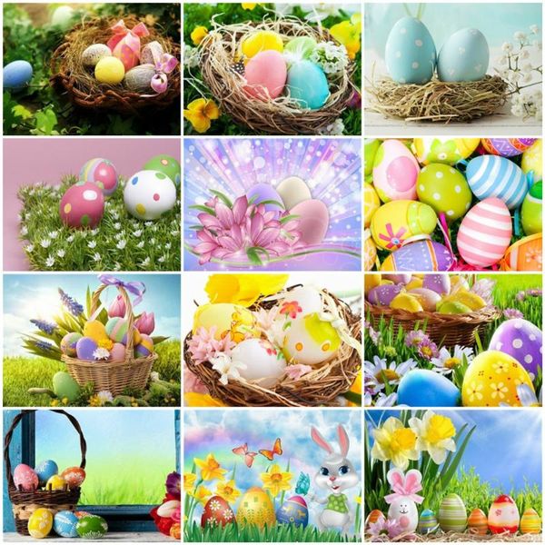 

diamond painting huacan 5d full drill easter mosaic embroidery eggs cross stitch wall decoration handcraft