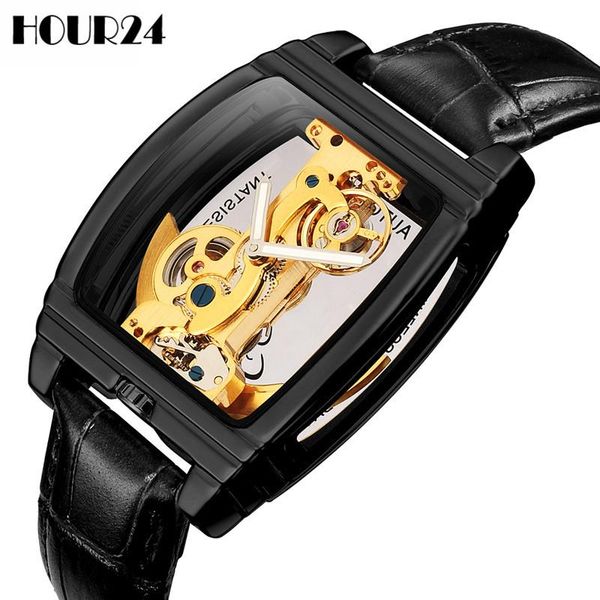 

wristwatches fashion mens automatic menchanical watch turbullion luxury gold steel transparent dial skeleton watches for men clock wristwatc, Slivery;brown
