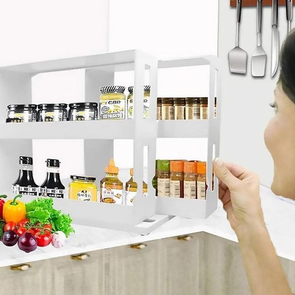 

1pc delicate spice organizer rack double layer storage food rack rotating spice storage shelf for kitchen bathroom organizer