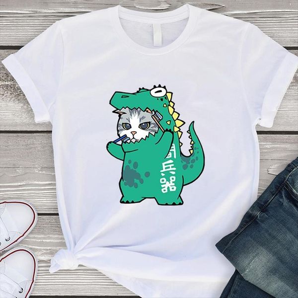 

cute cat cosplay big women t shirt monster printing aesthetic cartoon graphic short sleeve casual loose oversize, White