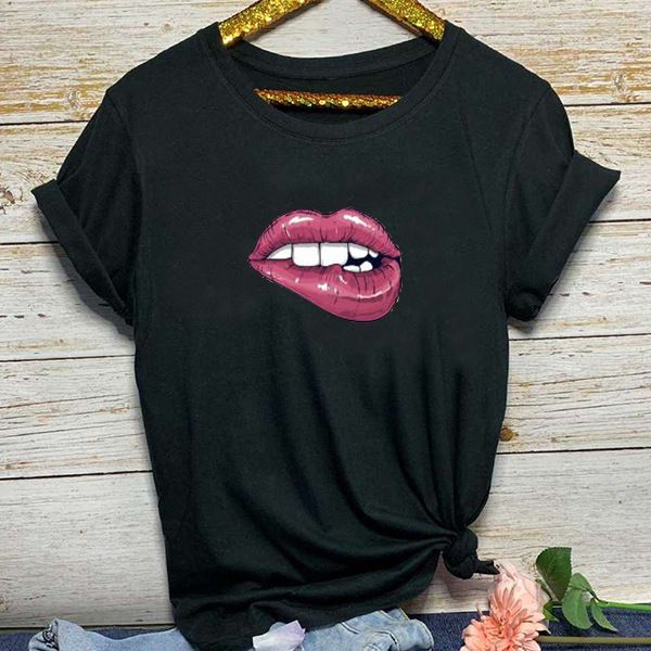 

fashion t shirt for women lip print, White