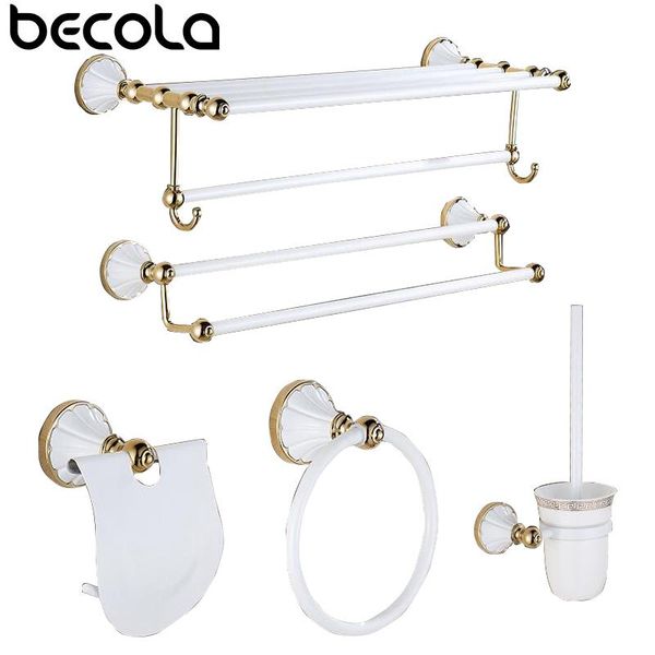 

bath accessory set becola luxury bathroom accessories hardware white&gold pendant polished toothbrush towel bar cloth hook rack