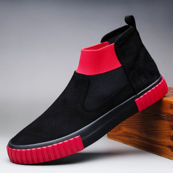 

brand new spring autumn fashion men slip-on suede leather casual shoes trend high flat shoes cool loafers, Black
