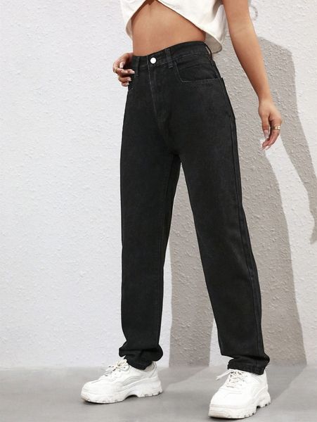 

high waist straight leg jeans q8us#, Blue