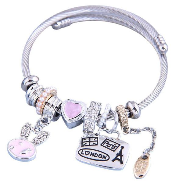 

bangle stainless steel wire open bracelet lovely love cartoon women's, Black