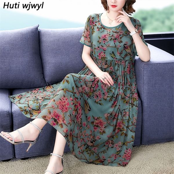 

2021 vintage floral chiffon boho midi dress summer plus size print beach maxi sundress elegant women bodycon party vestidos 210319, Black;gray