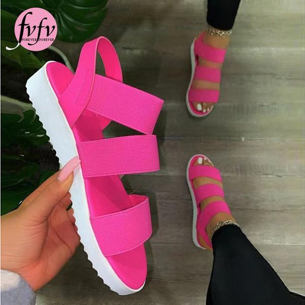 

slippers [fvfv]size 41 women casual sandals summer shoes ladies elastic band slip on woman footwear beach comfort female fashion 2021, Black
