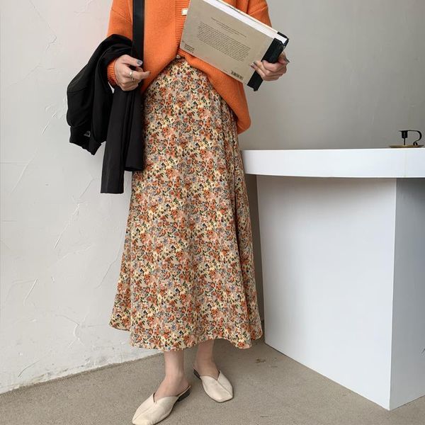 

chiffon skirt midi skirts for women summer a-line super fairy daisy floral print western style plus size black